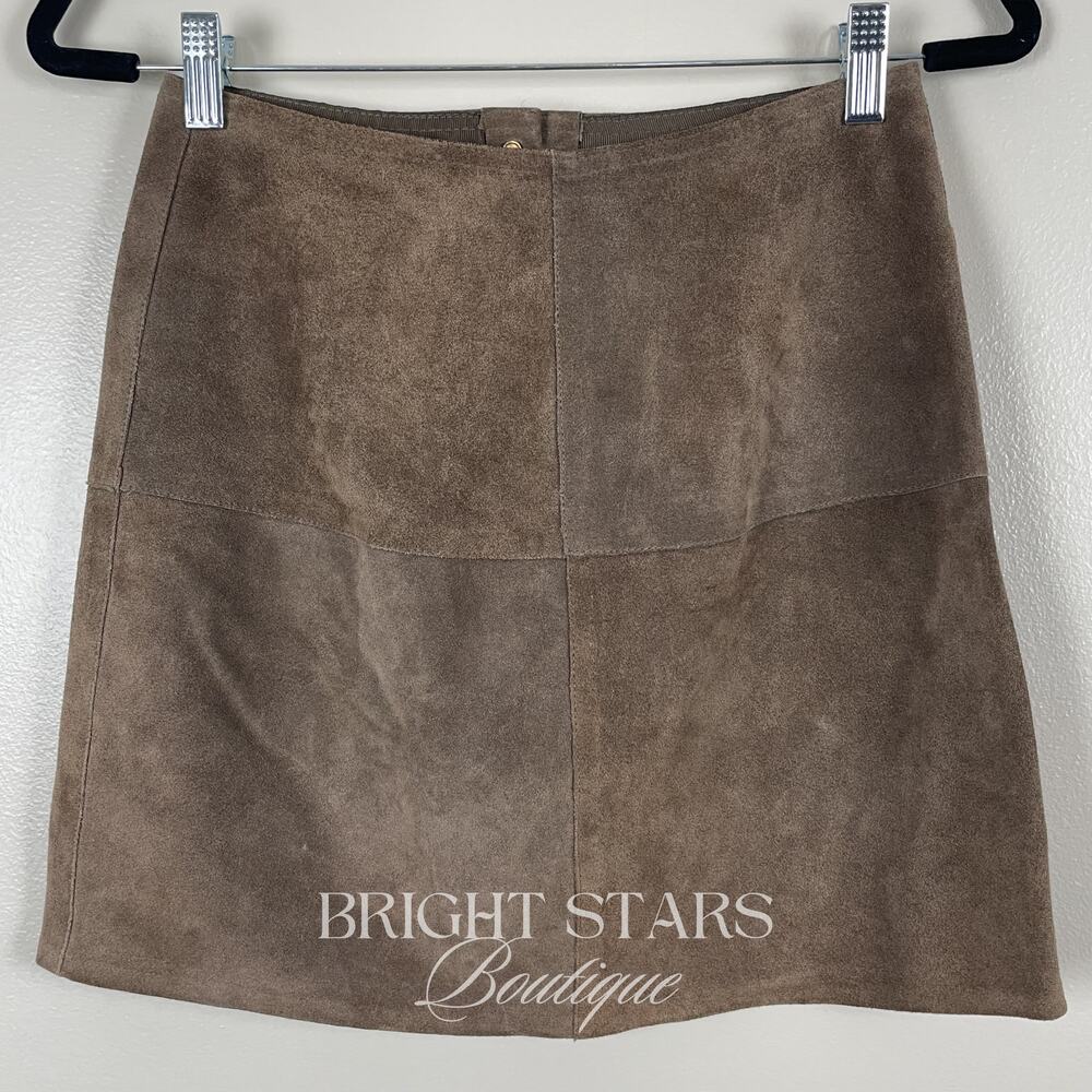 Rare ALT Brown Suede Mini Skirt ASO Monica Gellar Friends Vintage 90s Button Up - Picture 5 of 8